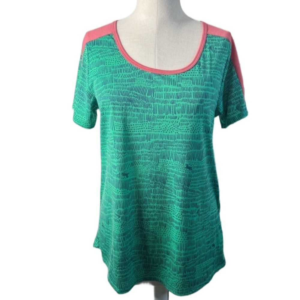 Lula Roe Green & Navy Stripe Tee. New with tags. Size small. Business Casual.